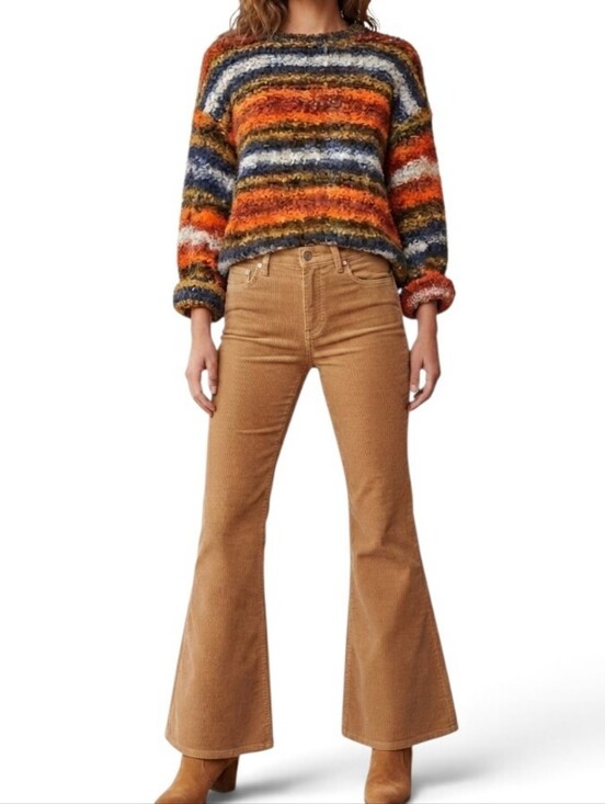 Sweaters - Modern Retro Multi-Color Striped Textured Knit Sweater